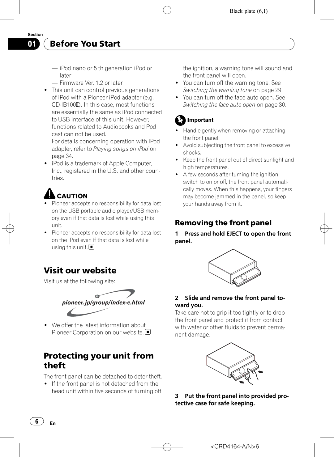 Pioneer DEH-P7950UB operation manual Visit our website, Protecting your unit from theft, Removing the front panel 