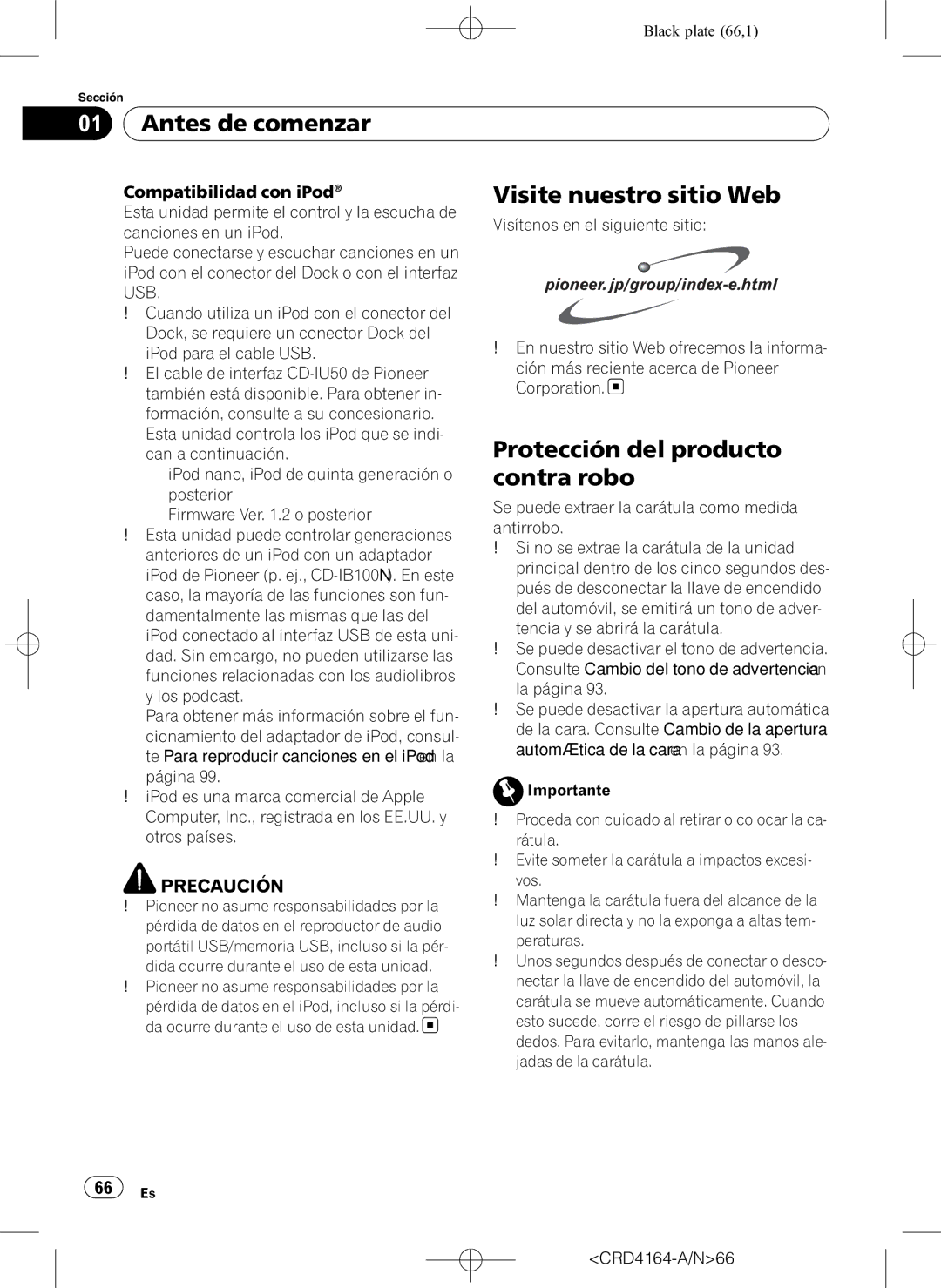 Pioneer DEH-P7950UB operation manual Antes de comenzar, Visite nuestro sitio Web, Protección del producto, Contra robo 