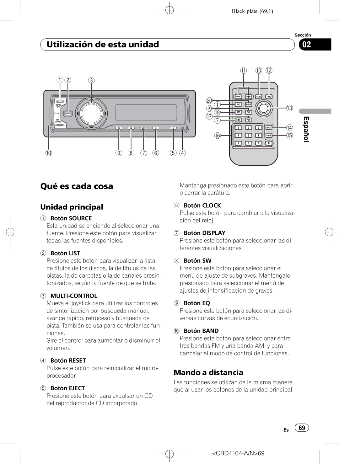 Pioneer DEH-P7950UB operation manual Utilización de esta unidad, Qué es cada cosa, Unidad principal, Mando a distancia 