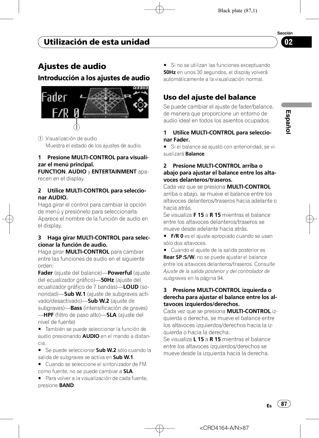 Pioneer DEH-P7950UB operation manual Utilización de esta unidad Ajustes de audio, Introducción a los ajustes de audio 