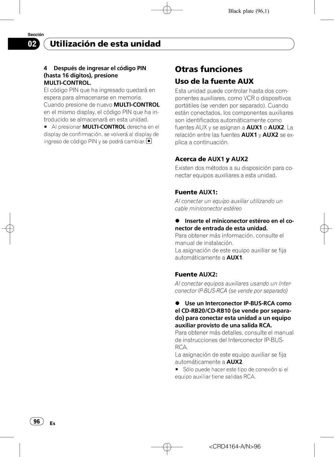 Pioneer DEH-P7950UB operation manual Otras funciones, Uso de la fuente AUX, Acerca de AUX1 y AUX2, Fuente AUX1, Fuente AUX2 