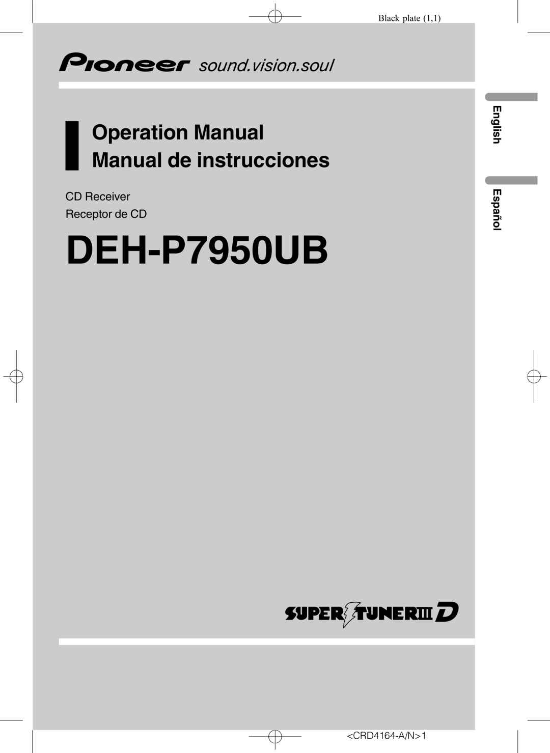 Pioneer DEH-P7950UB operation manual CD Receiver Receptor de CD, English Español, Black plate 1,1 