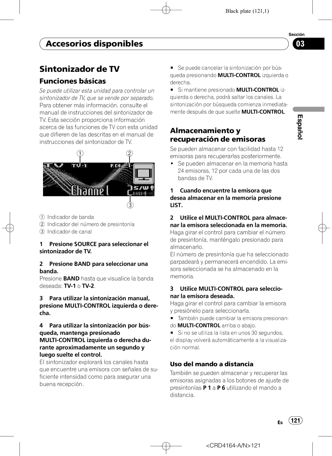 Pioneer DEH-P7950UB Sintonizador de TV, recuperación de emisoras, Accesorios disponibles, Funciones básicas, Español 