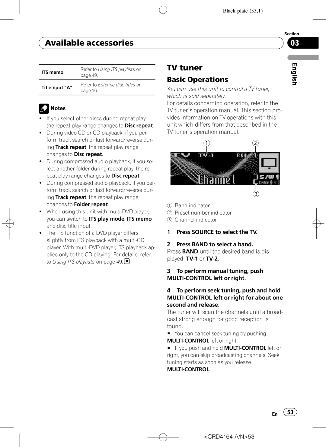 Pioneer DEH-P7950UB operation manual TV tuner, Black plate 53,1, Available accessories, Basic Operations 