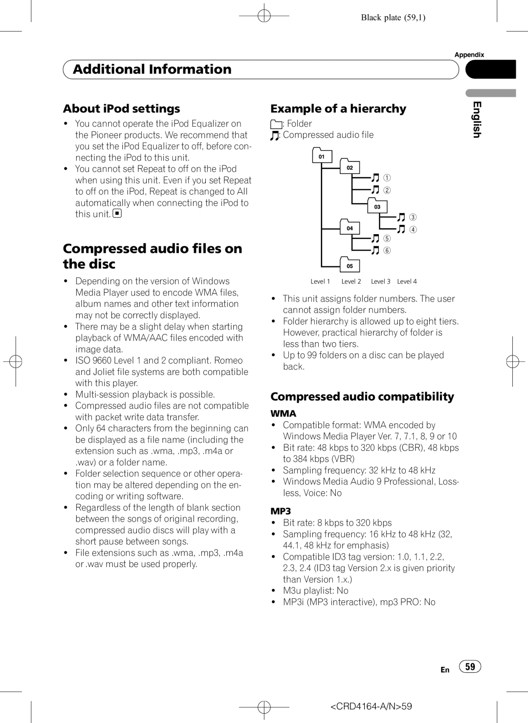 Pioneer DEH-P7950UB operation manual Compressed audio files on the disc, About iPod settings, Example of a hierarchy 