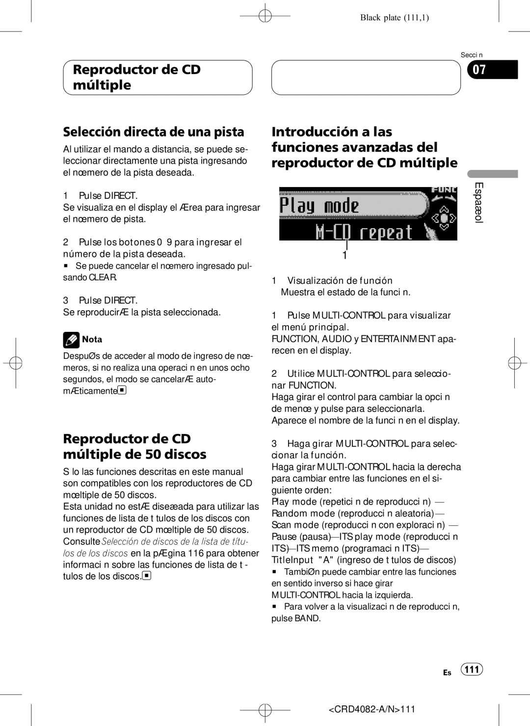 Pioneer DEH-P80RS Reproductor de CD múltiple Selección directa de una pista, Reproductor de CD múltiple de 50 discos 