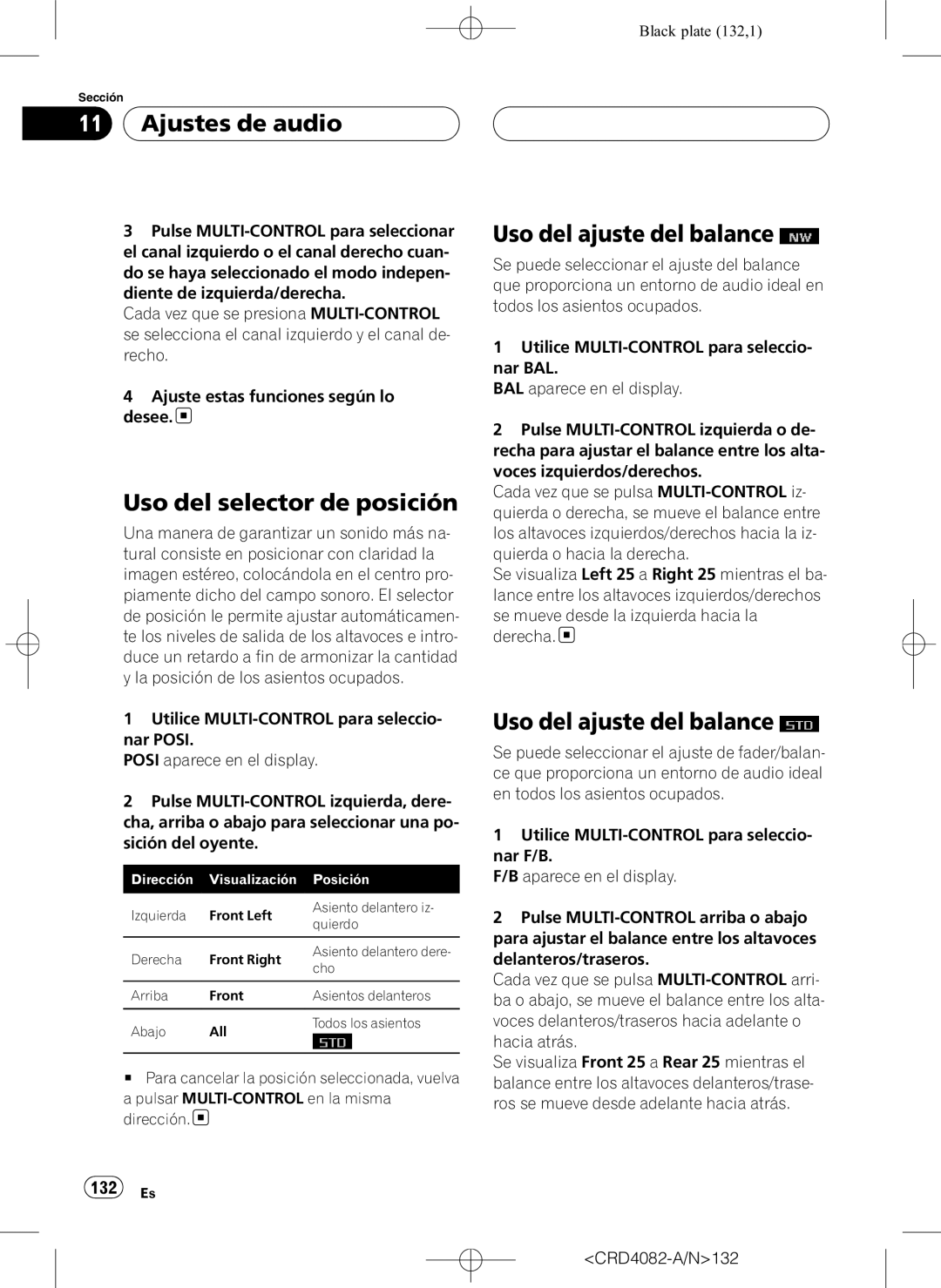 Pioneer DEH-P80RS operation manual Uso del selector de posición, Uso del ajuste del balance, 132 Es 