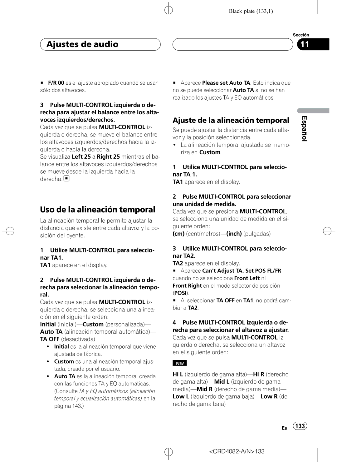 Pioneer DEH-P80RS operation manual Uso de la alineación temporal, Ajuste de la alineación temporal 