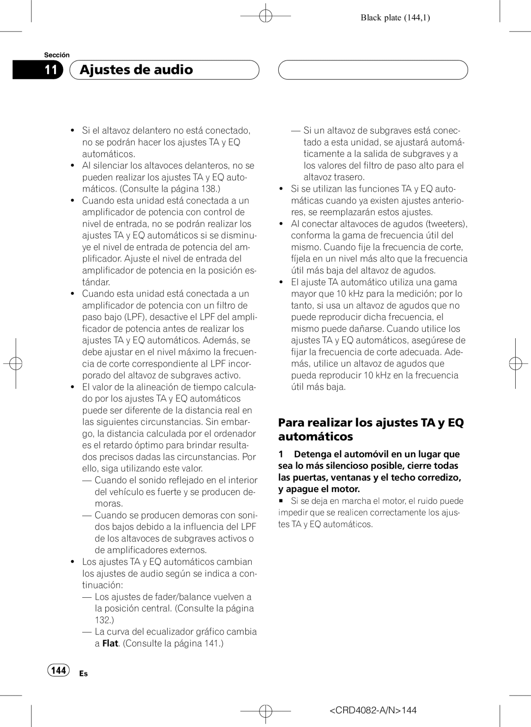 Pioneer DEH-P80RS operation manual Para realizar los ajustes TA y EQ automáticos, 144 Es 