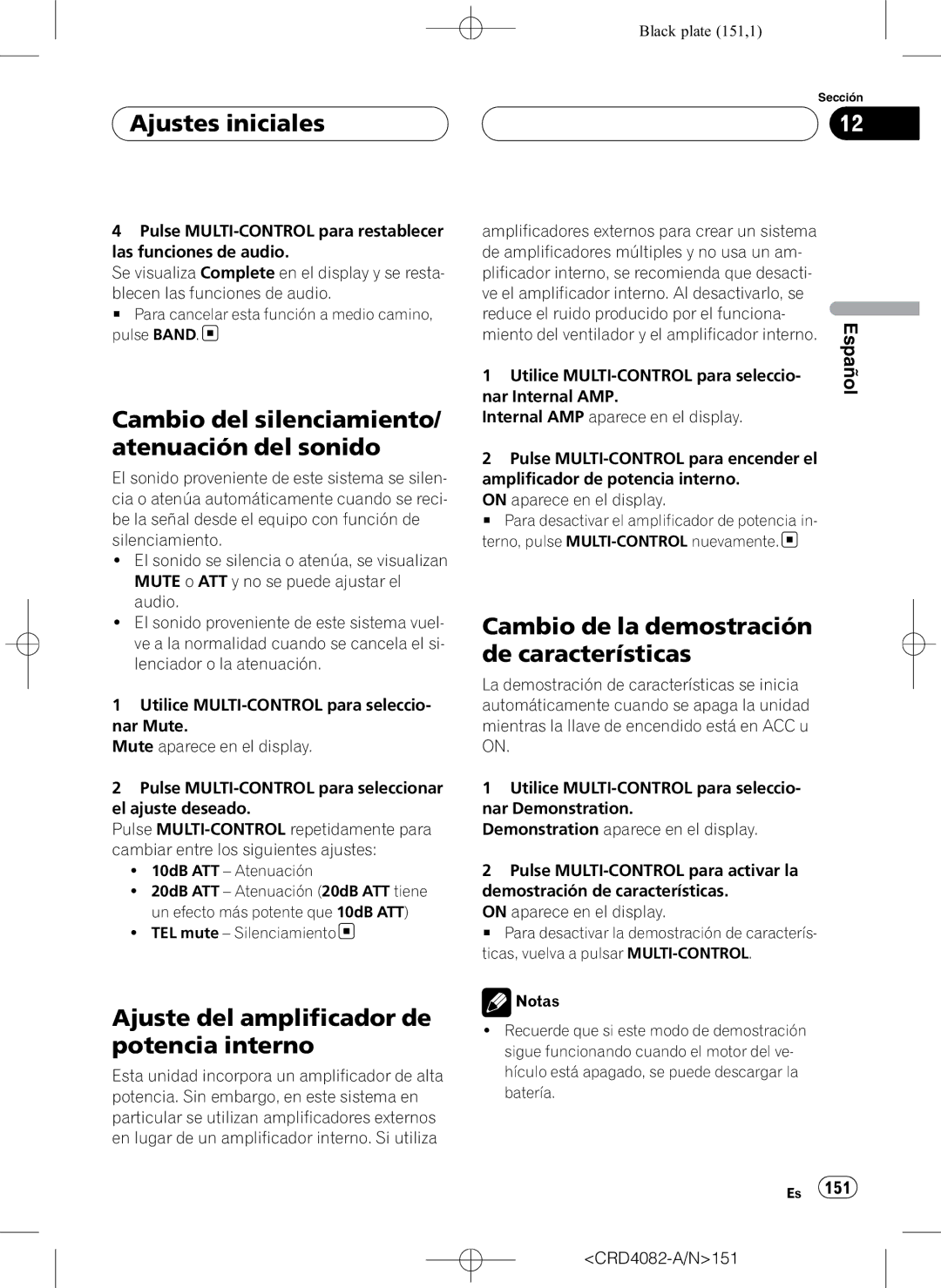 Pioneer DEH-P80RS operation manual Ajustes iniciales, Cambio del silenciamiento/ atenuación del sonido 