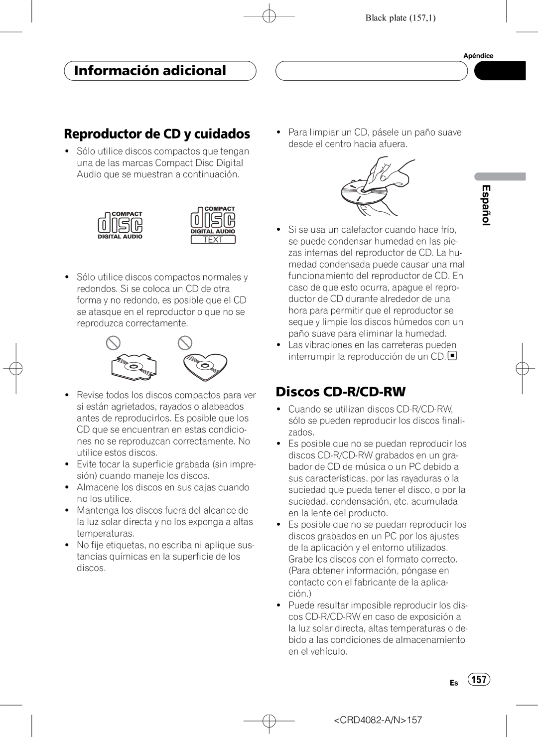 Pioneer DEH-P80RS operation manual Información adicional Reproductor de CD y cuidados, Discos CD-R/CD-RW 