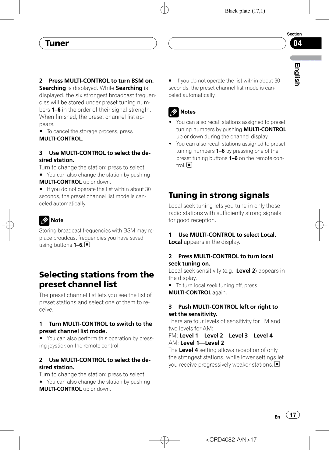 Pioneer DEH-P80RS operation manual Tuner, Selecting stations from the preset channel list, Tuning in strong signals 