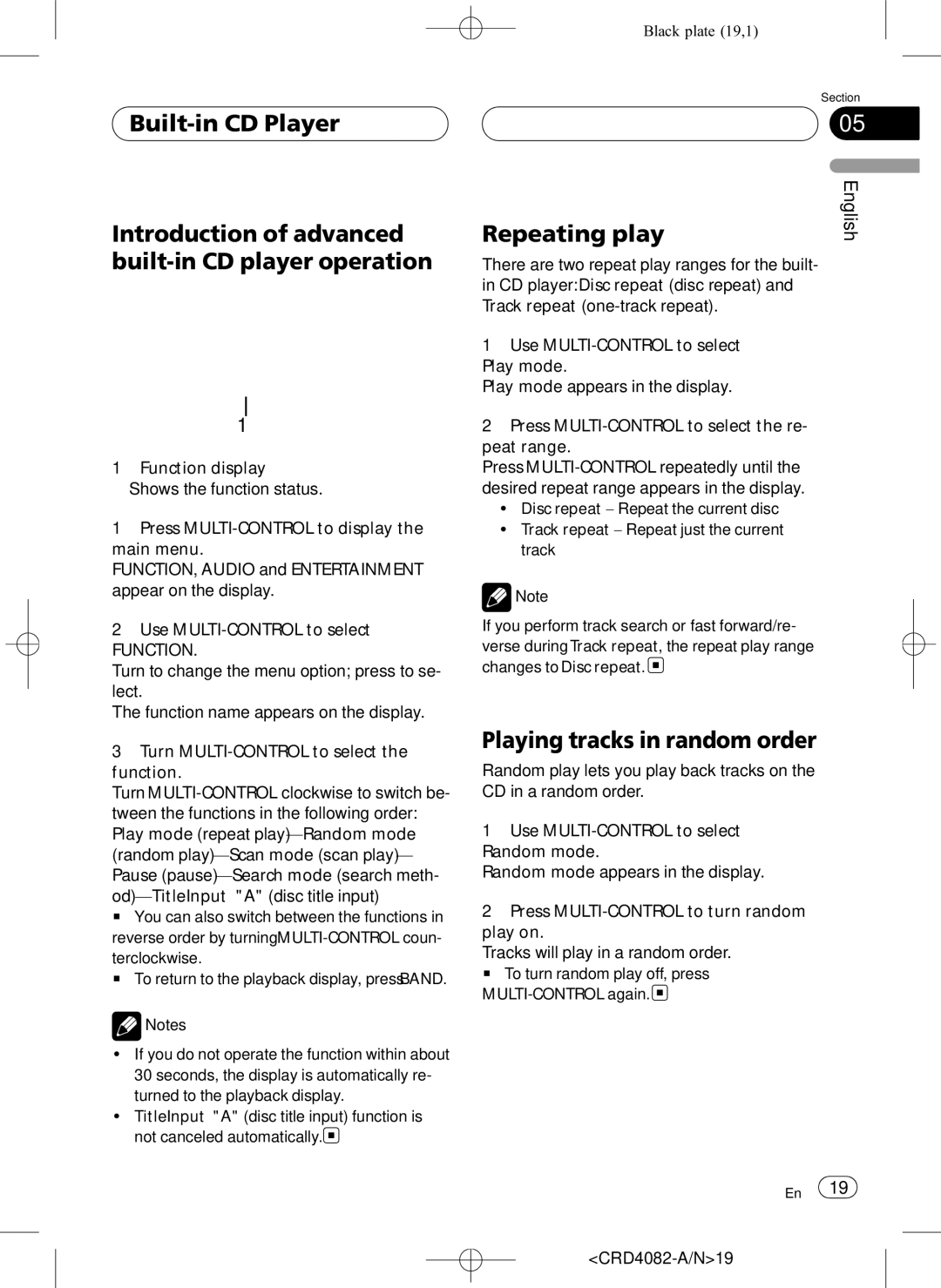 Pioneer DEH-P80RS operation manual Repeating play, Playing tracks in random order, Terclockwise, CRD4082-A/N19 