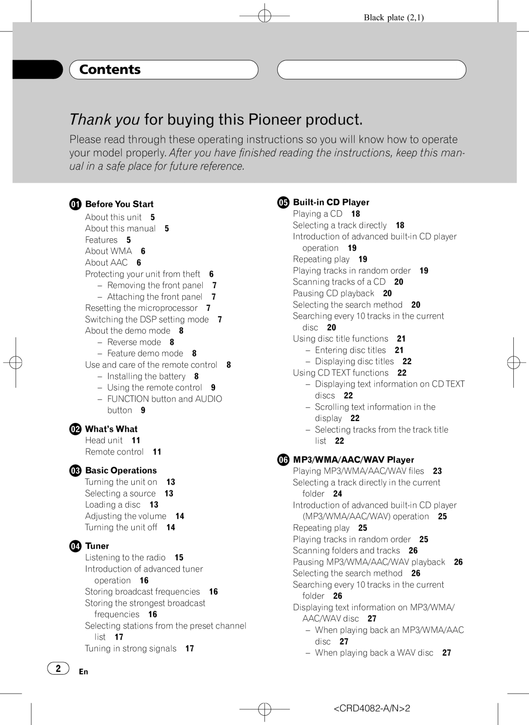 Pioneer DEH-P80RS operation manual Thank you for buying this Pioneer product, Contents 