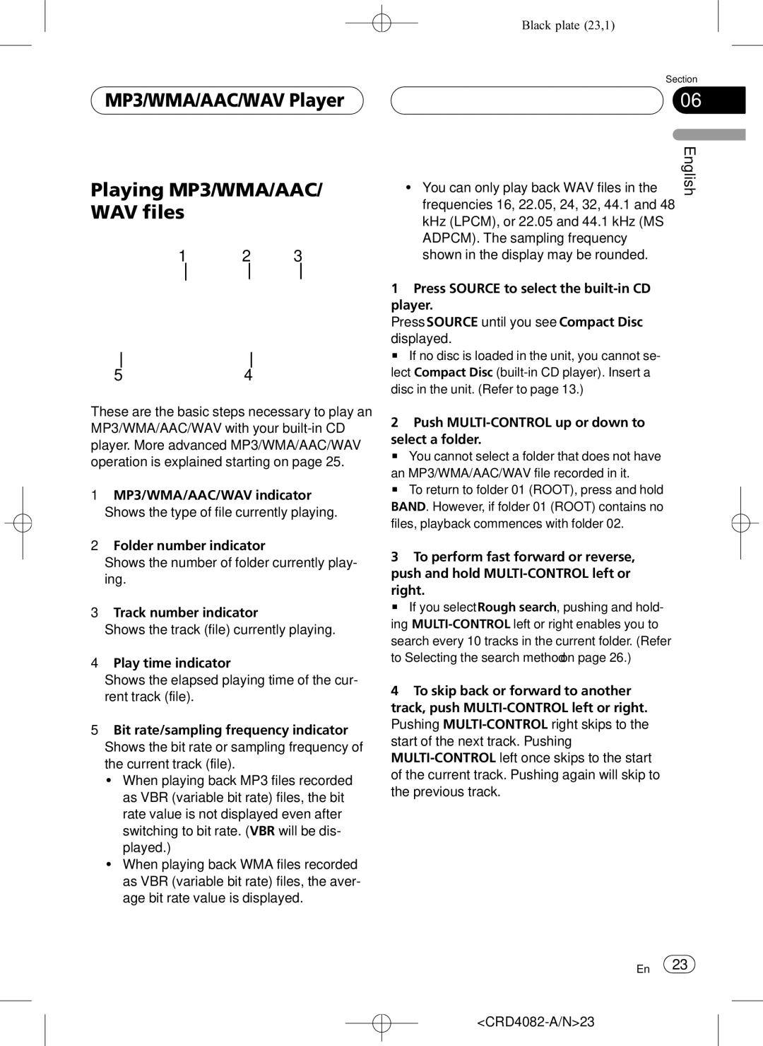 Pioneer DEH-P80RS operation manual MP3/WMA/AAC/WAV Player Playing MP3/WMA/AAC/ WAV files, You can only play back WAV files 