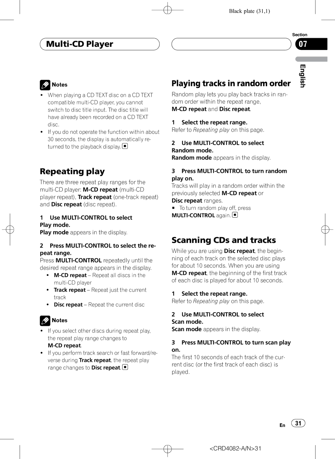 Pioneer DEH-P80RS operation manual Repeating play, Scanning CDs and tracks 