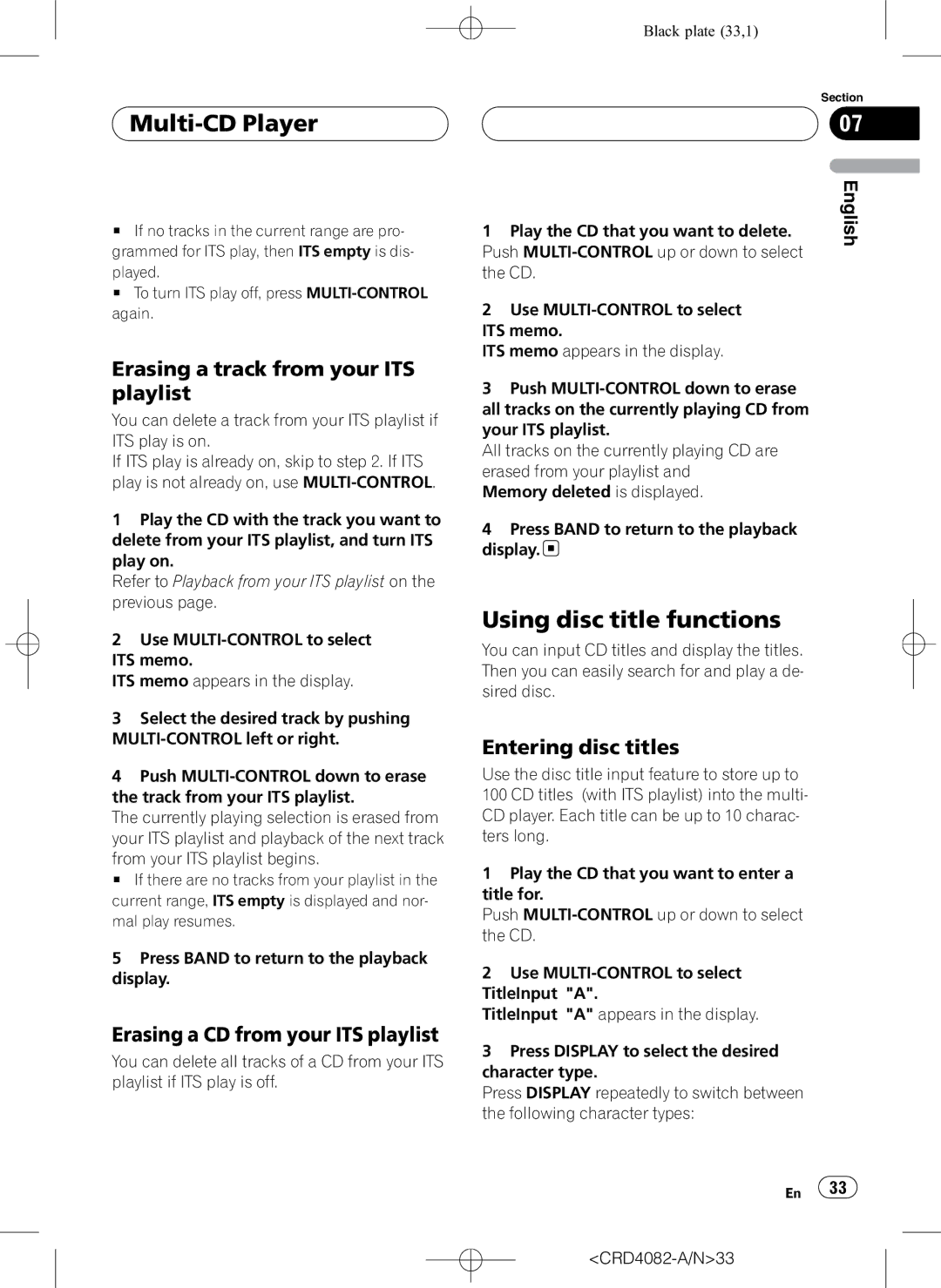 Pioneer DEH-P80RS operation manual Erasing a track from your ITS playlist, Erasing a CD from your ITS playlist 