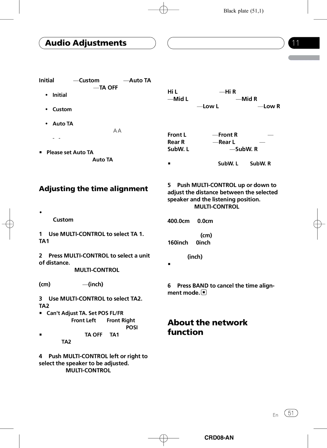 Pioneer DEH-P80RS operation manual About the network function, Adjusting the time alignment 