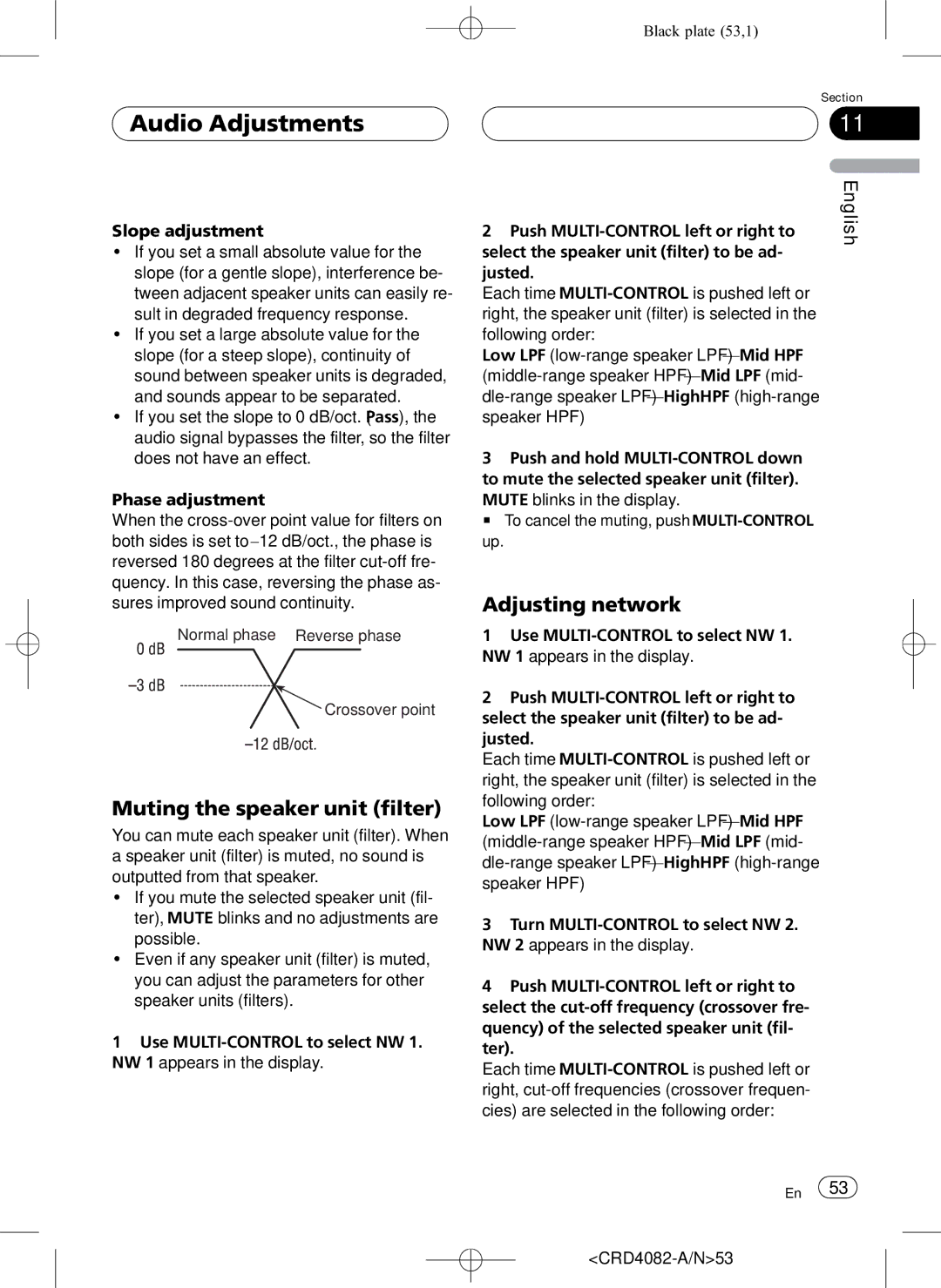 Pioneer DEH-P80RS operation manual Muting the speaker unit filter, Adjusting network 