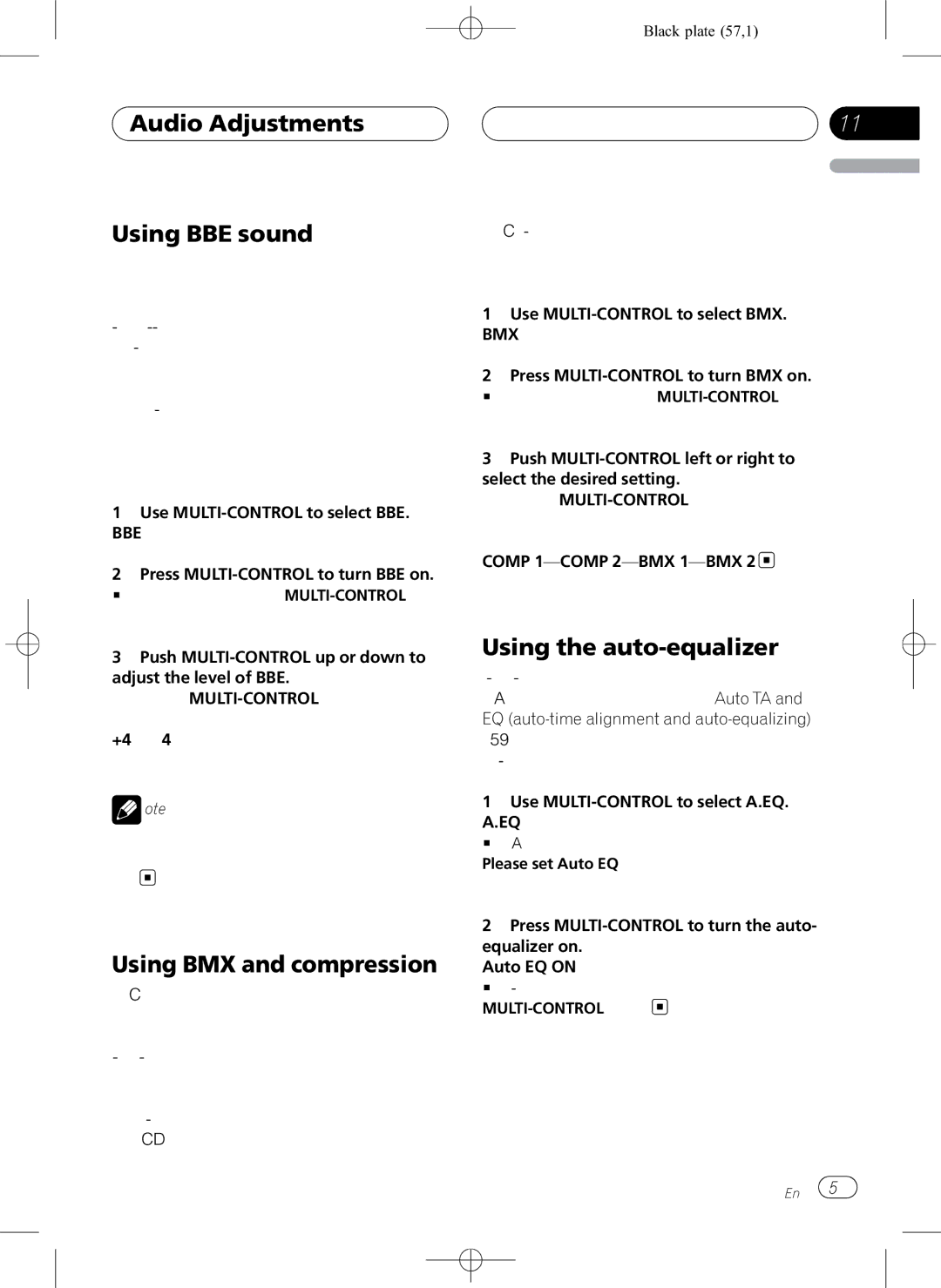 Pioneer DEH-P80RS operation manual Audio Adjustments Using BBE sound, Using BMX and compression, Using the auto-equalizer 