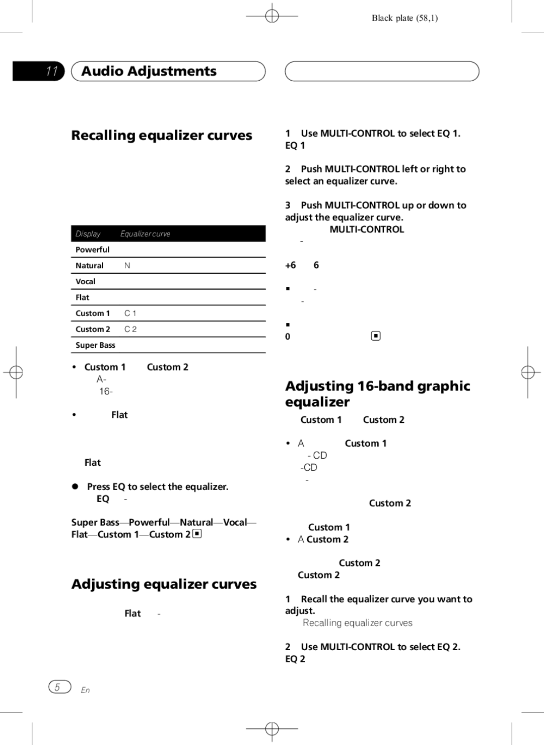 Pioneer DEH-P80RS operation manual Audio Adjustments Recalling equalizer curves, Adjusting equalizer curves 