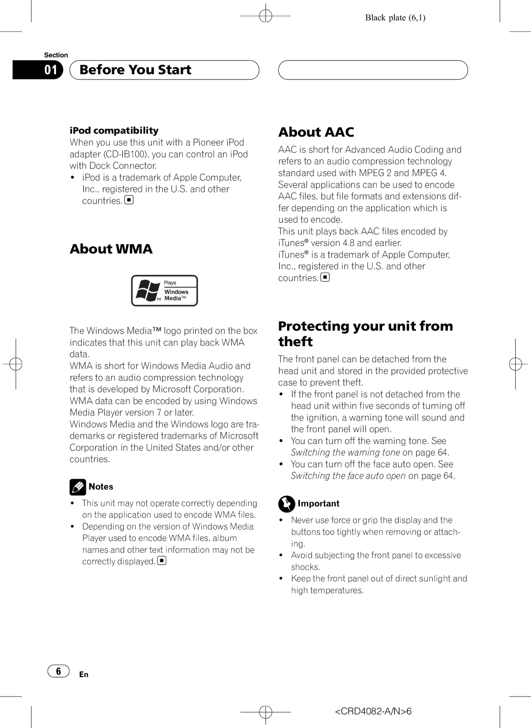 Pioneer DEH-P80RS operation manual Before You Start, About WMA, About AAC, Protecting your unit from theft 