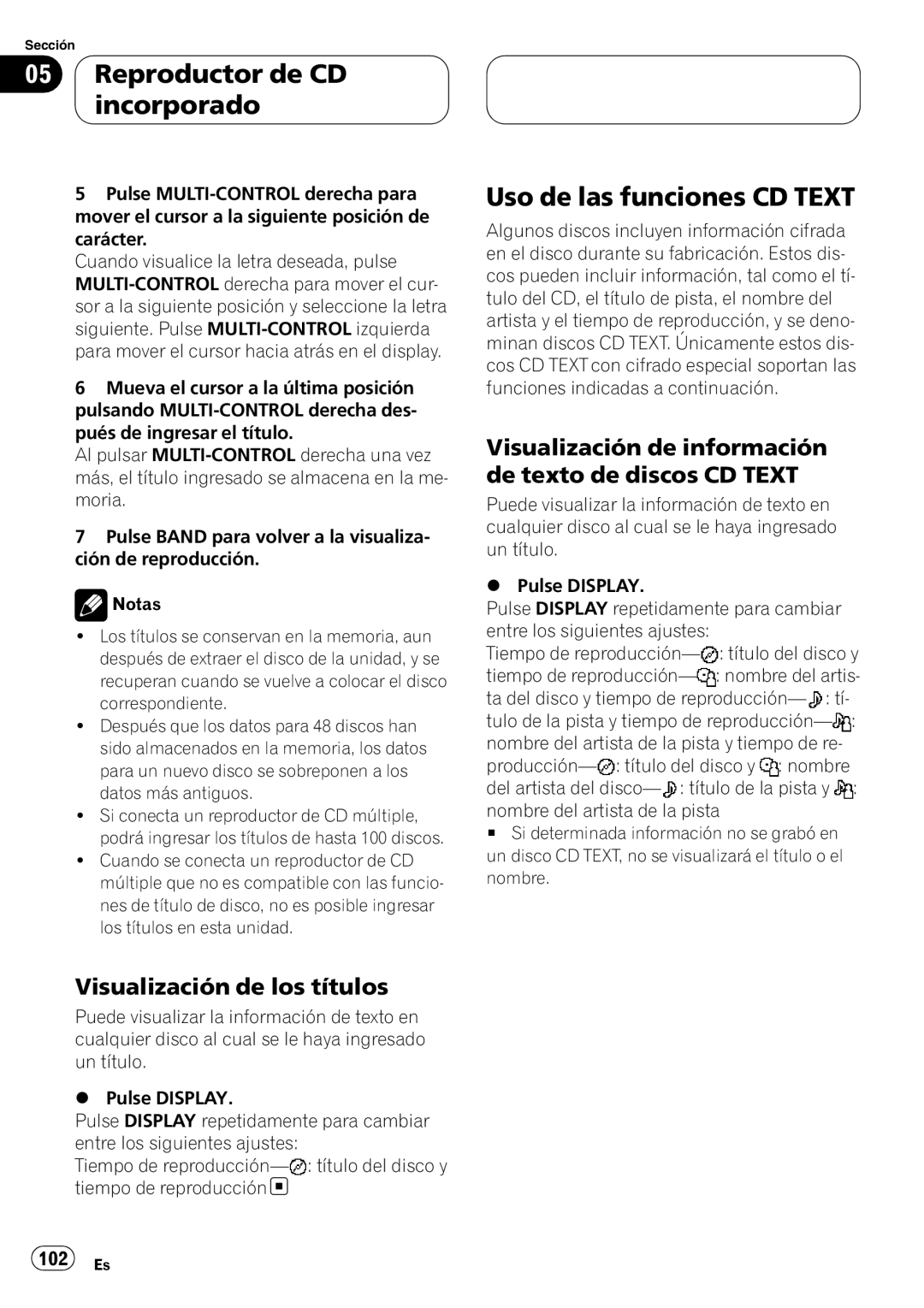 Pioneer DEH-P80RS operation manual Uso de las funciones CD Text, Visualización de los títulos 