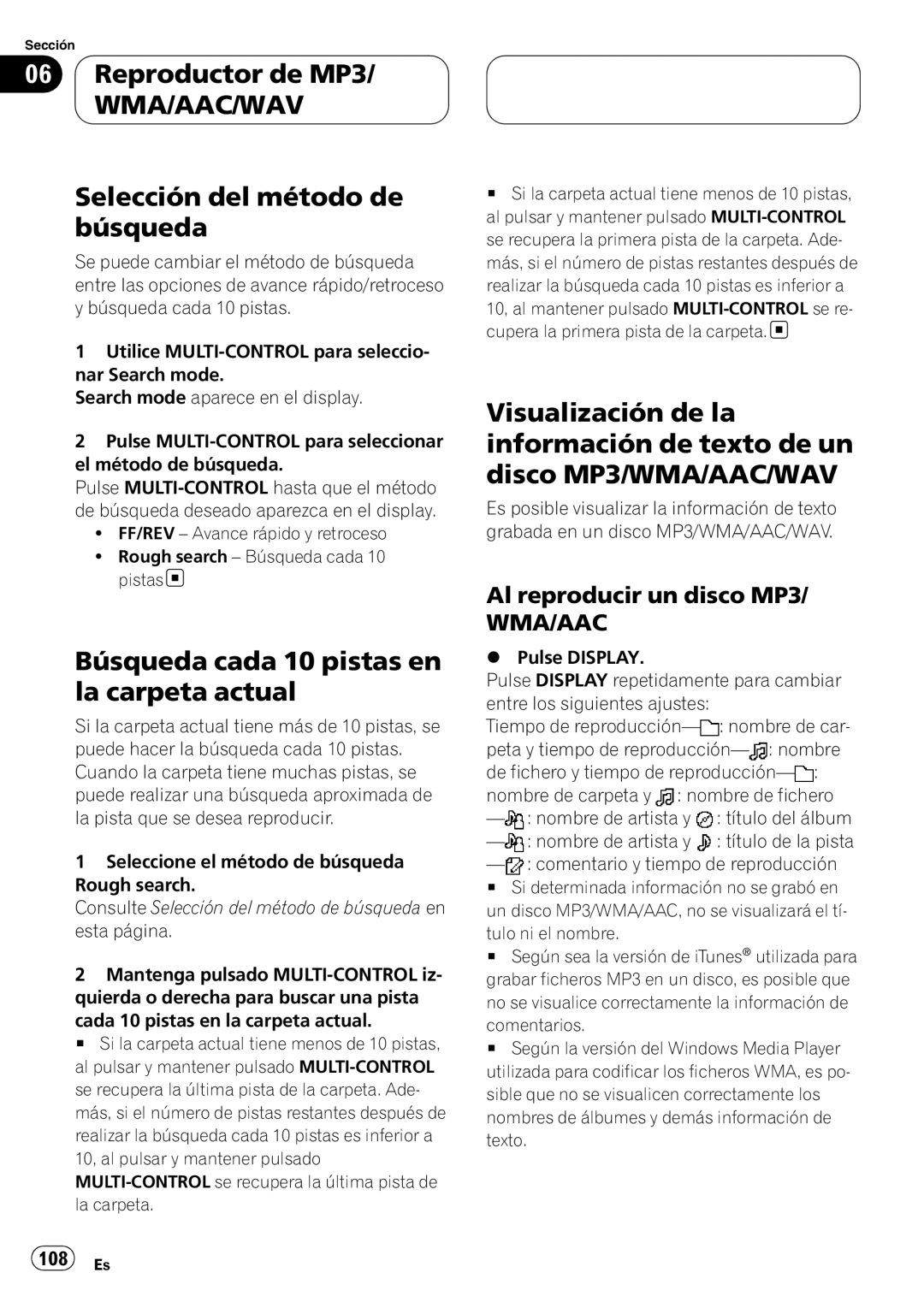 Pioneer DEH-P80RS operation manual Búsqueda cada 10 pistas en la carpeta actual, Al reproducir un disco MP3 