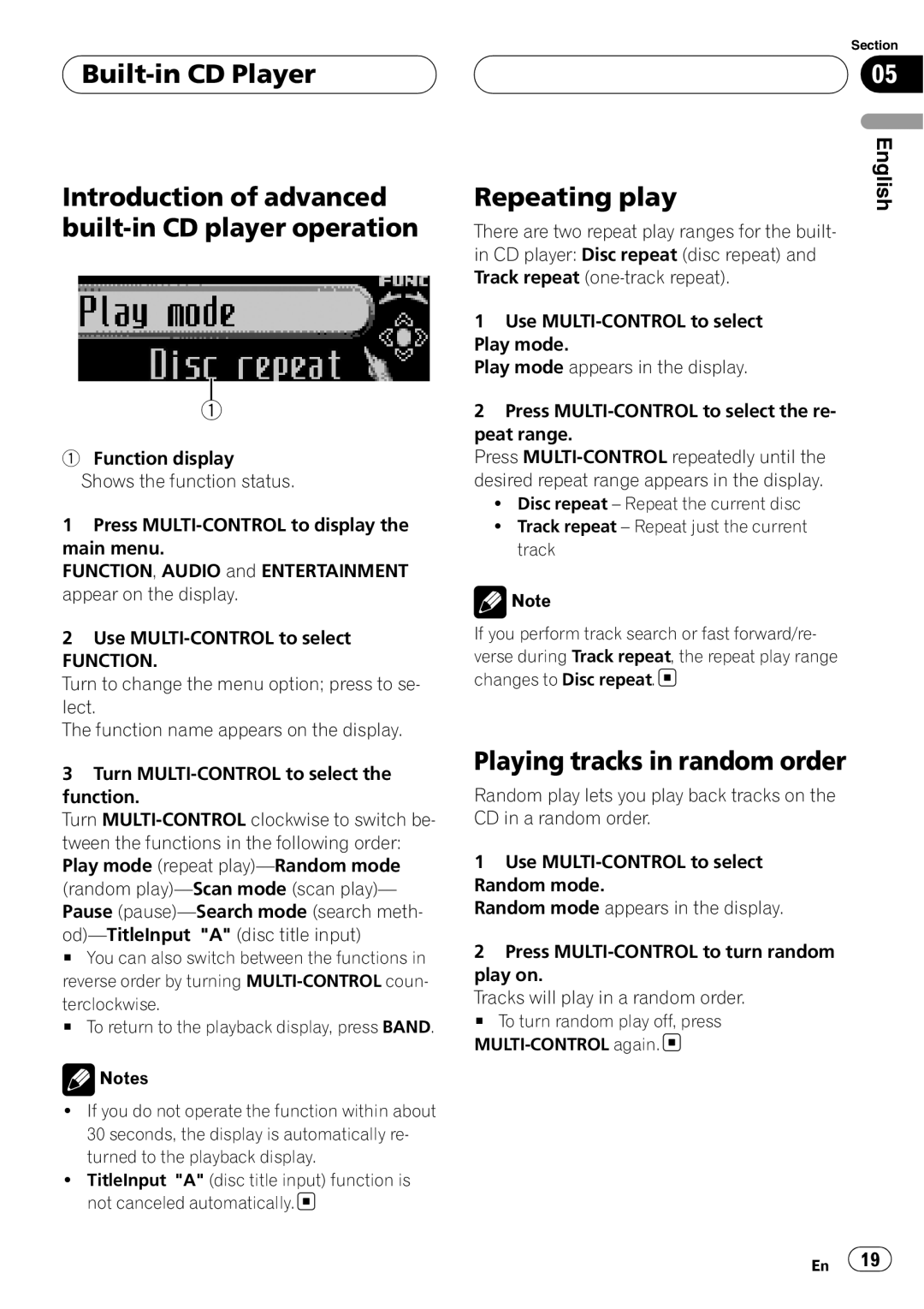 Pioneer DEH-P80RS operation manual Repeating play, Playing tracks in random order 