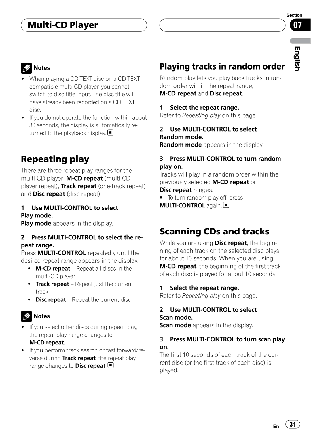 Pioneer DEH-P80RS operation manual Repeating play, Scanning CDs and tracks 