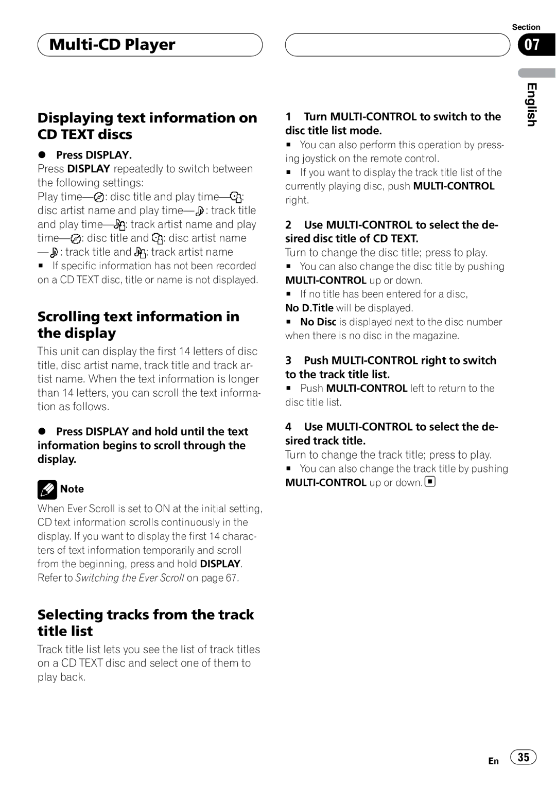 Pioneer DEH-P80RS operation manual Displaying text information on CD Text discs 