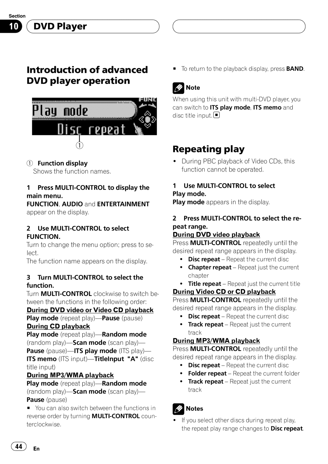 Pioneer DEH-P80RS operation manual DVD Player Introduction of advanced DVD player operation, Repeating play 