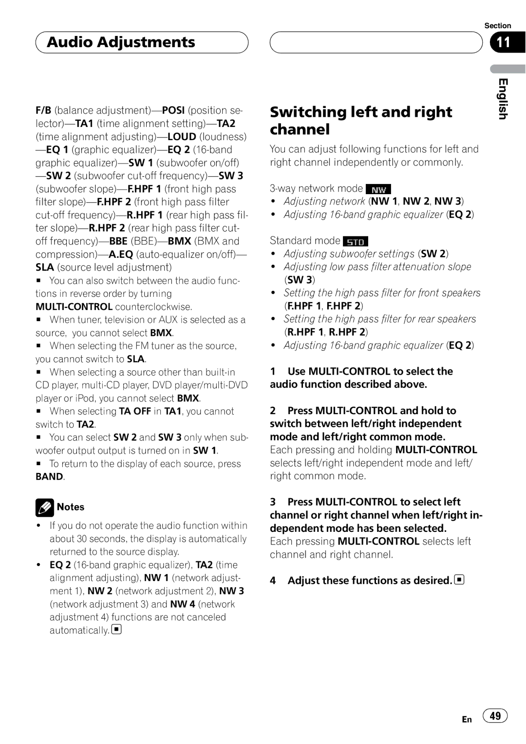 Pioneer DEH-P80RS operation manual Switching left and right, Channel 