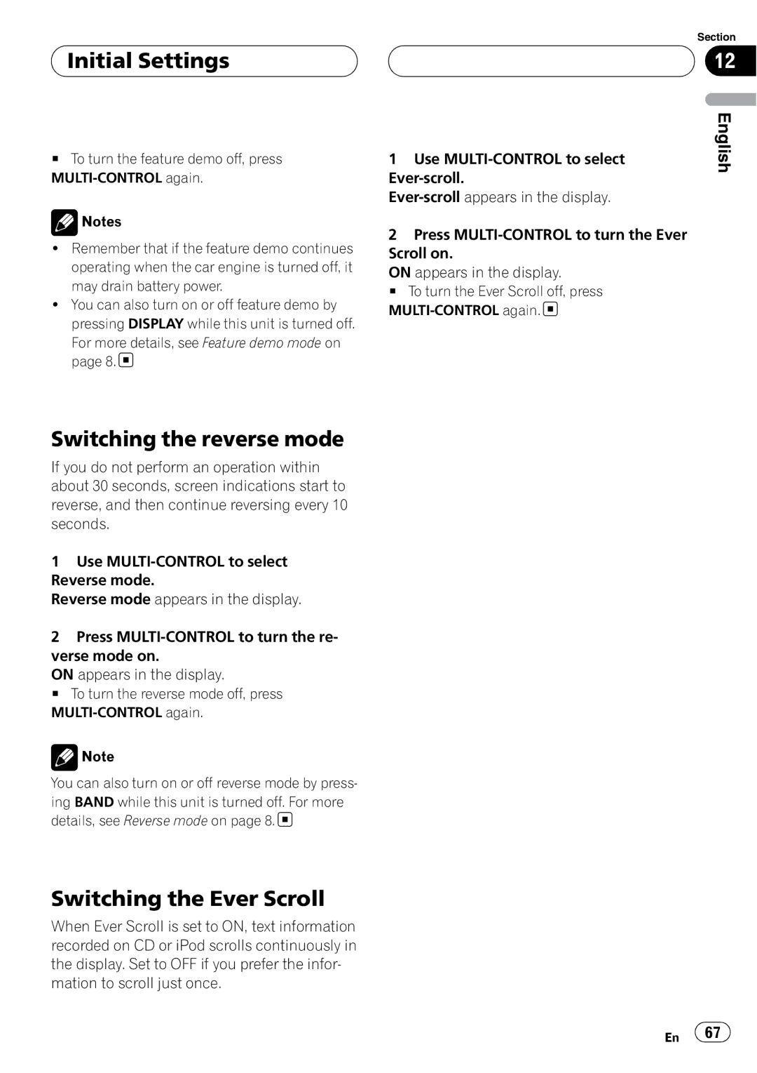 Pioneer DEH-P80RS operation manual Switching the reverse mode, Switching the Ever Scroll 