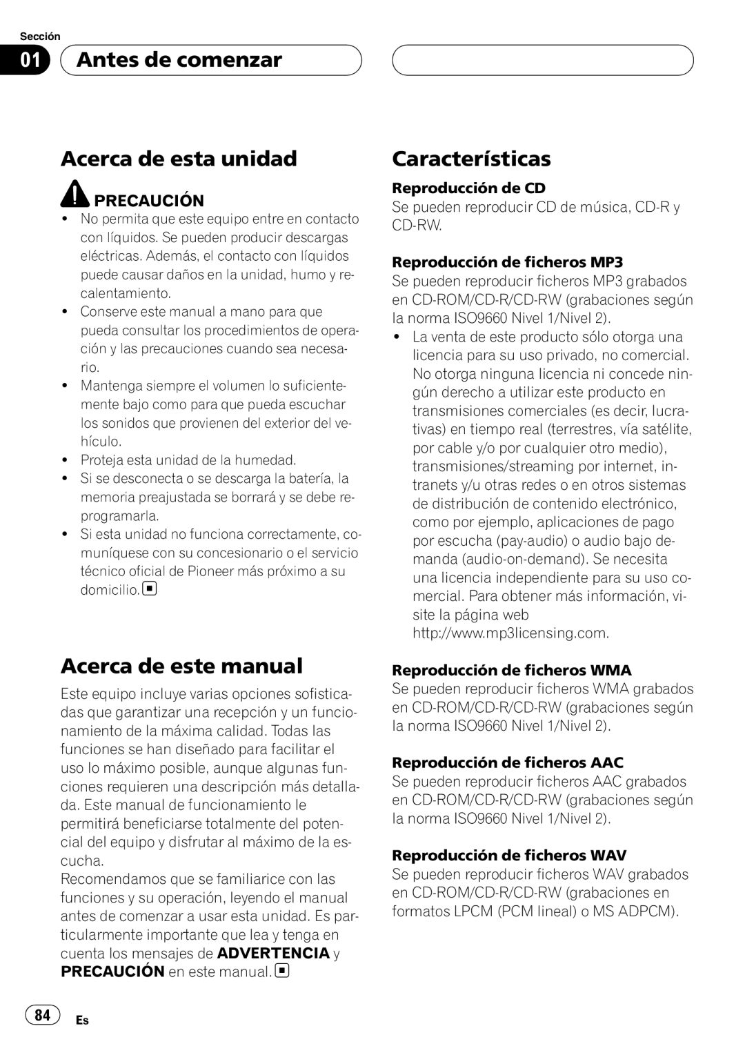 Pioneer DEH-P80RS operation manual Antes de comenzar Acerca de esta unidad, Acerca de este manual, Características 