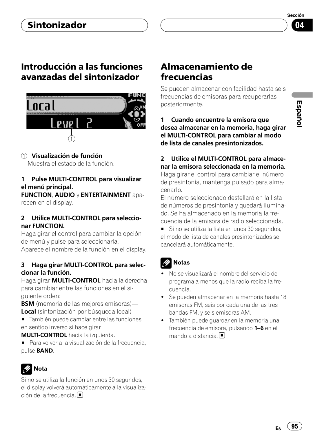 Pioneer DEH-P80RS operation manual Almacenamiento de frecuencias 