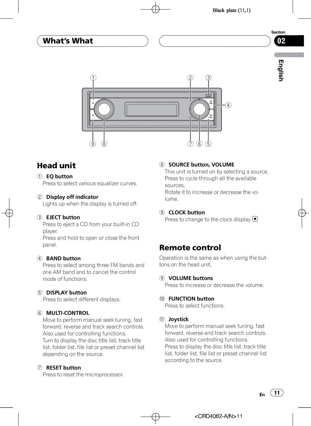 Pioneer DEH-P80RS operation manual What’s What, Head unit, Remote control, 4 7 6, English 