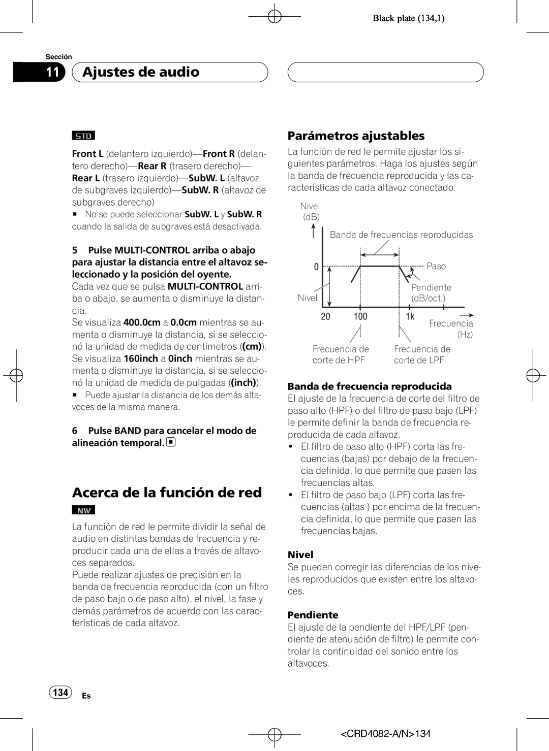 Pioneer DEH-P80RS operation manual Acerca de la función de red, Parámetros ajustables, 134 Es, Ajustes de audio 