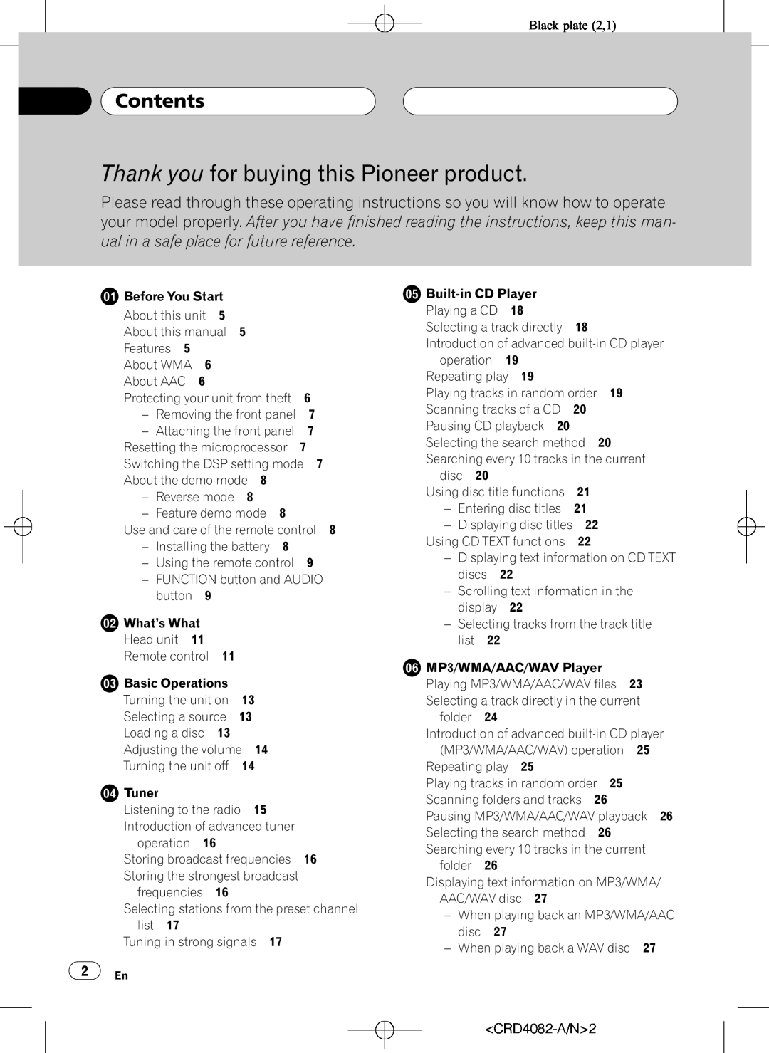 Pioneer DEH-P80RS operation manual Thank you for buying this Pioneer product, Contents 