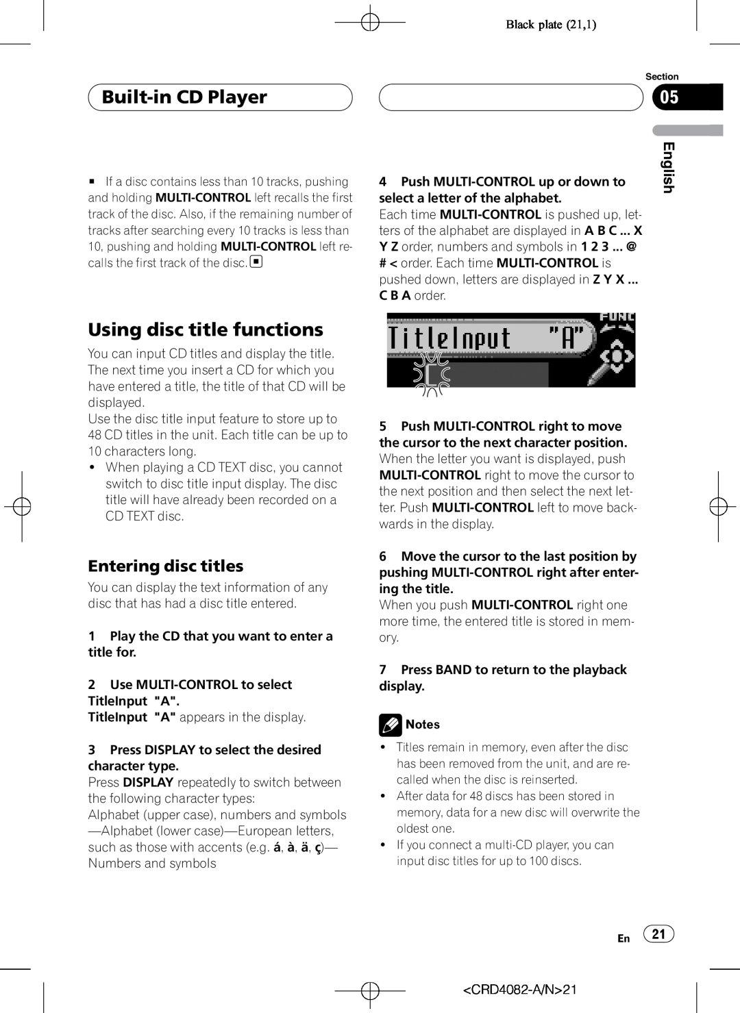 Pioneer DEH-P80RS operation manual Using disc title functions, Entering disc titles, Built-inCD Player 