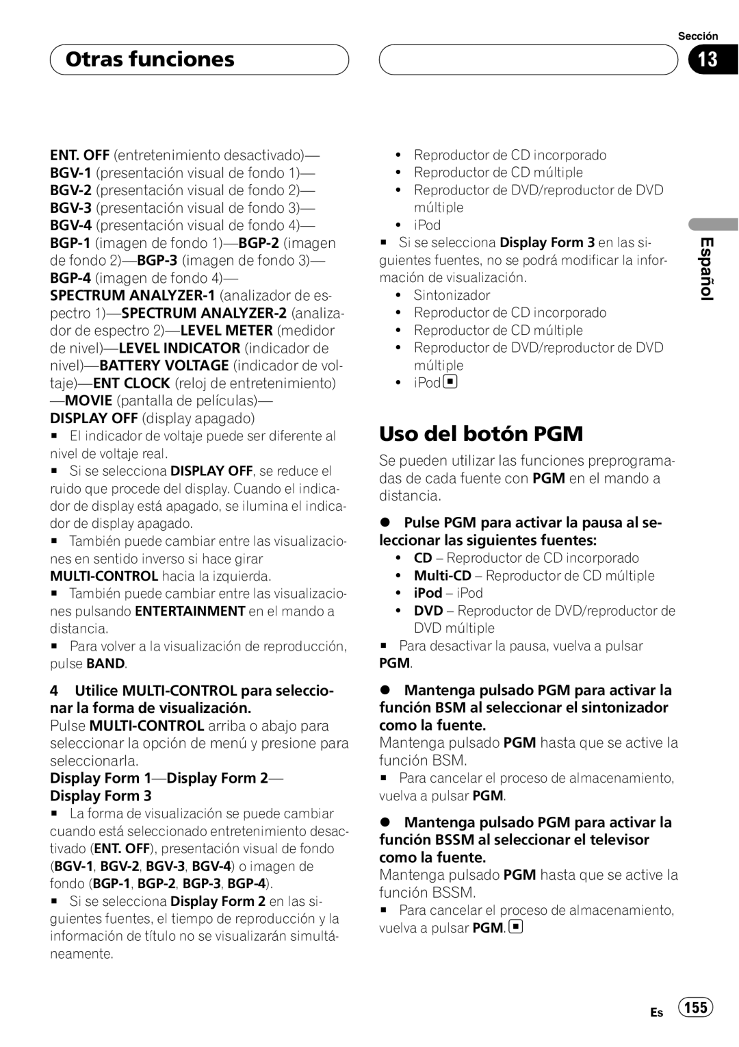 Pioneer DEH-P80RS operation manual Uso del botón PGM, Otras funciones 
