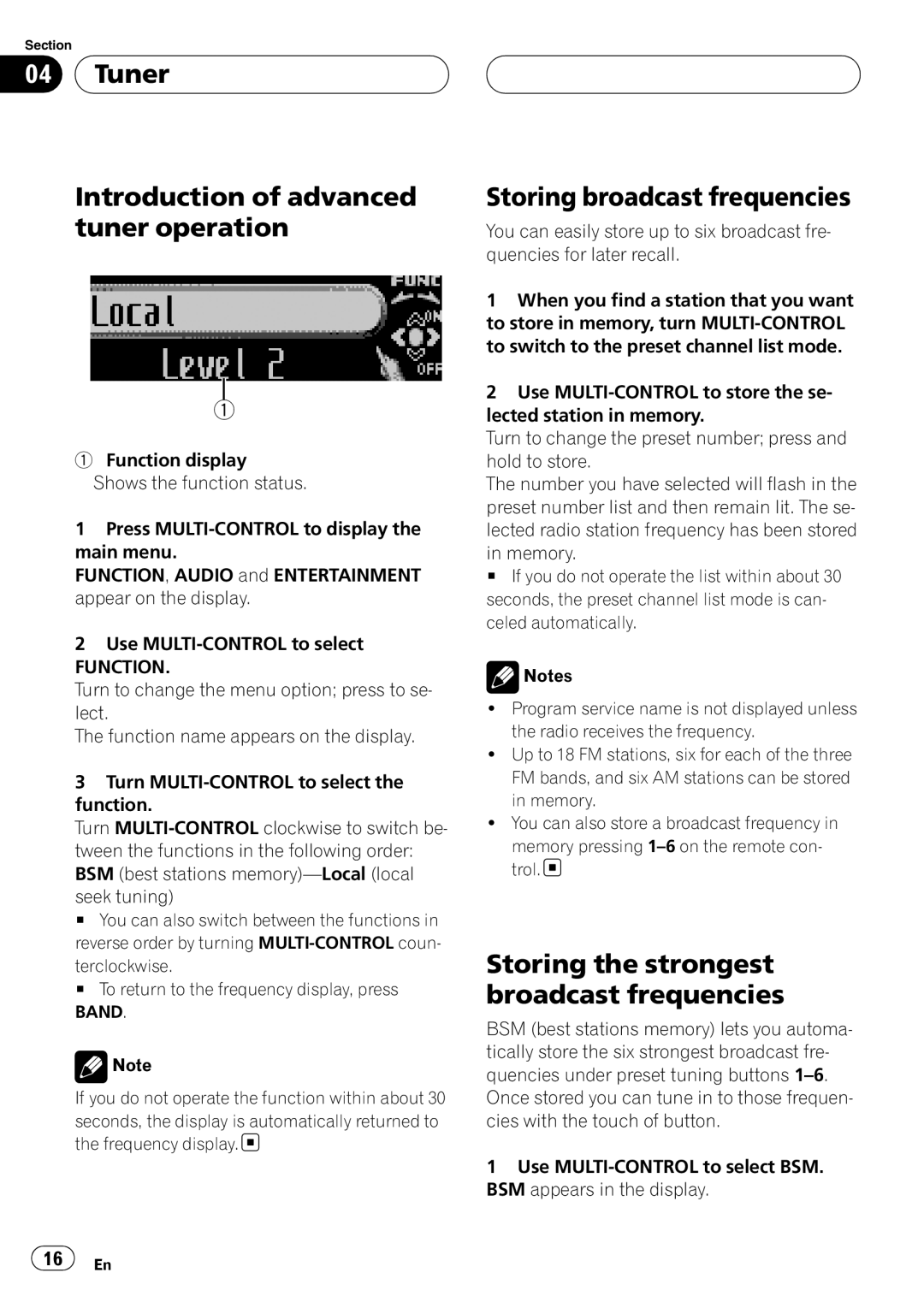 Pioneer DEH-P80RS operation manual Tuner Introduction of advanced tuner operation, Storing broadcast frequencies 