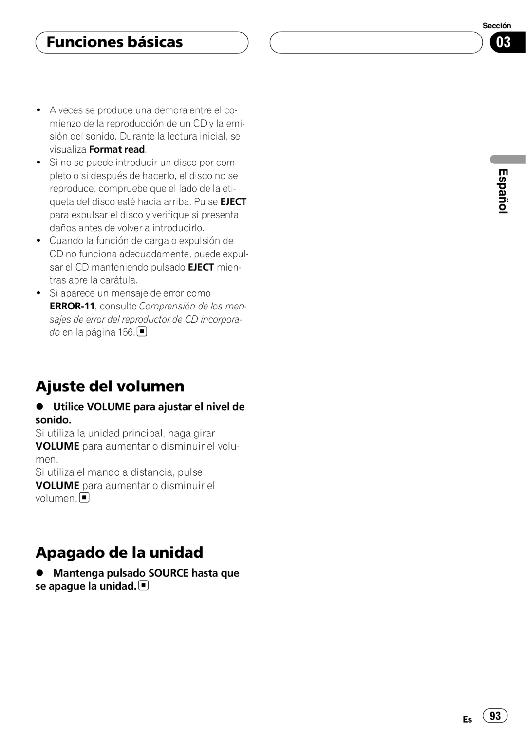 Pioneer DEH-P80RS operation manual Funciones básicas, Ajuste del volumen, Apagado de la unidad, Español 