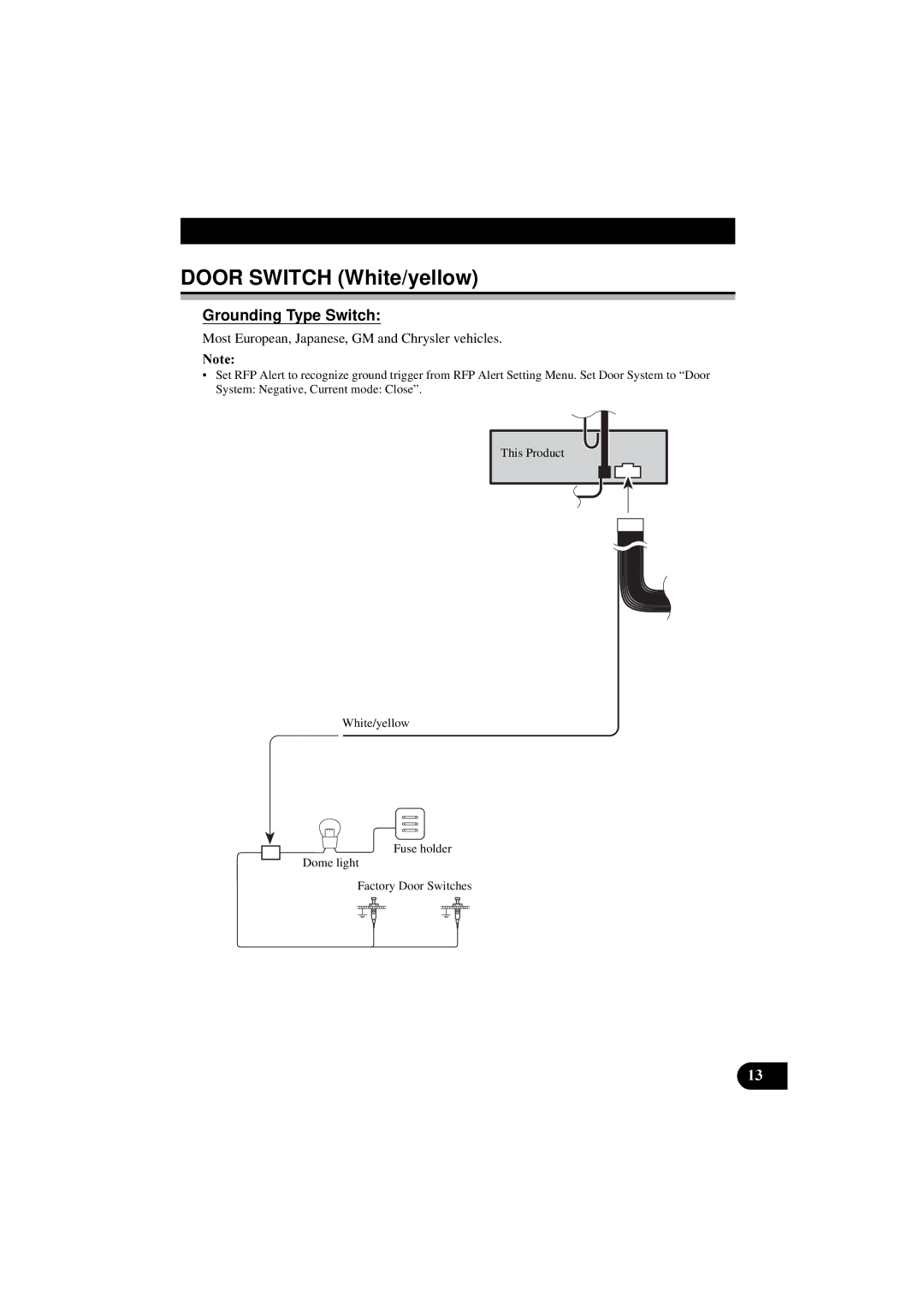 Pioneer DEH-P8100R manual Door Switch White/yellow, Grounding Type Switch 