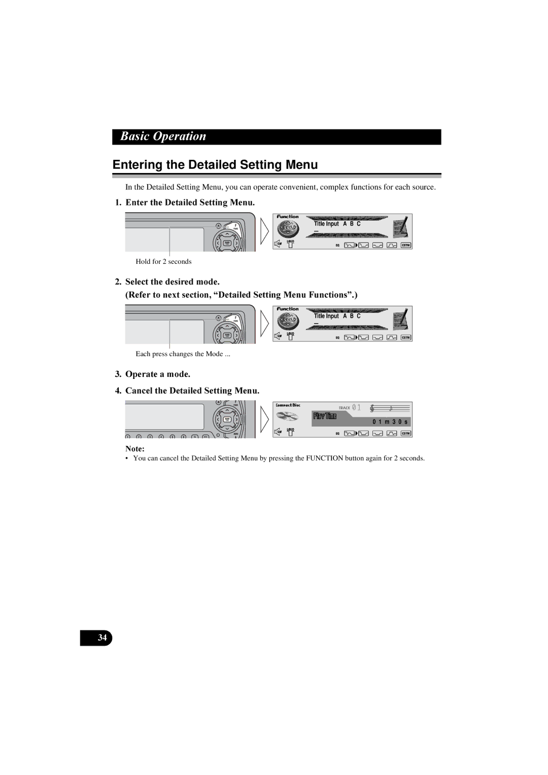 Pioneer DEH-P8100R Entering the Detailed Setting Menu, QWHUWKHHWDLOHG6HWWLQJ0HQX, 2SHUDWHDPRGH DQFHOWKHHWDLOHG6HWWLQJ0HQX 