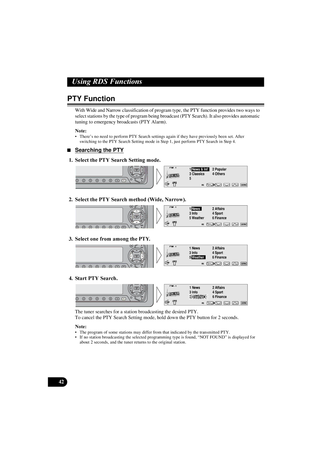 Pioneer DEH-P8100R manual PTY Function, Searching the PTY 