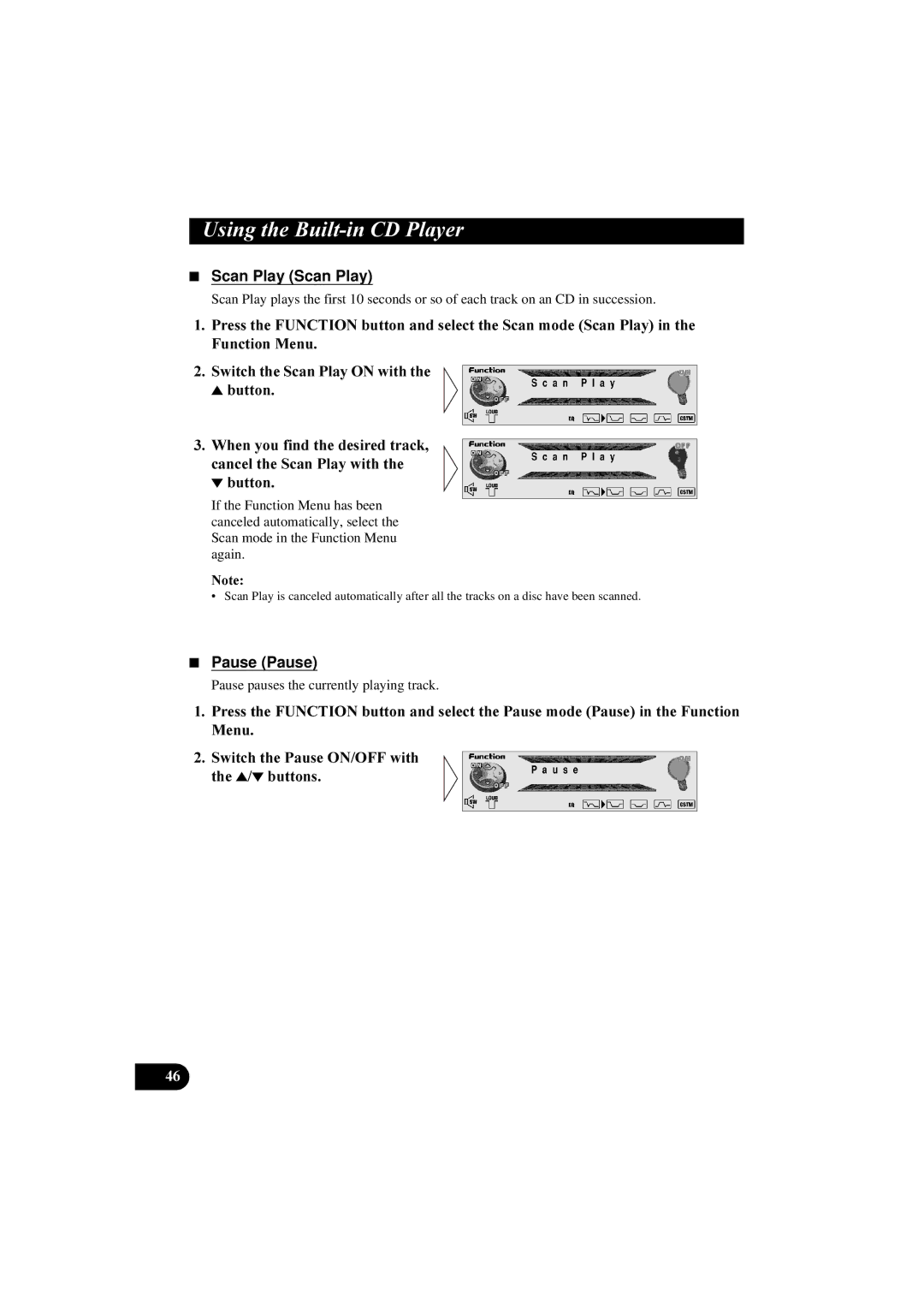 Pioneer DEH-P8100R manual Scan Play Scan Play, 6ZLWFKWKH6FDQ3OD\21ZLWKWKH Exwwrq, Pause Pause 