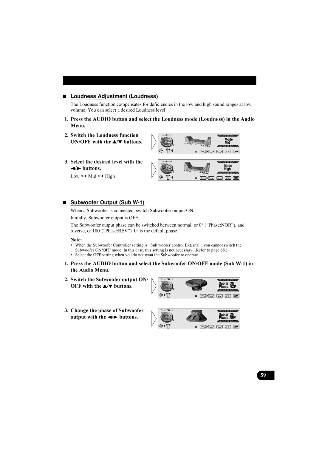 Pioneer DEH-P8100R manual Loudness Adjustment LoudnEss, 6ZLWFKWKH/RXGQHVVIXQFWLRQ, 6HOHFWWKHGHVLUHGOHYHOZLWKWKH Exwwrqv 