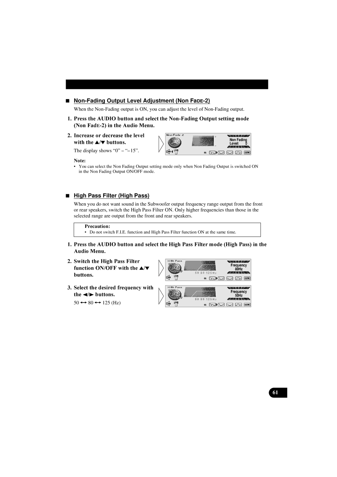 Pioneer DEH-P8100R manual Non-Fading Output Level Adjustment Non FaDE-2, High Pass Filter High Pass 