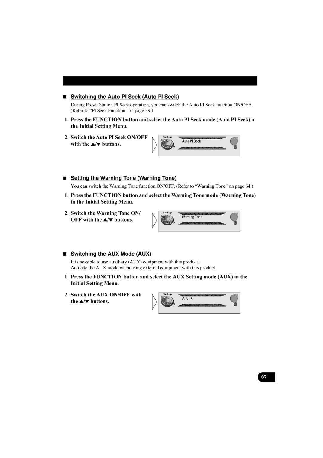 Pioneer DEH-P8100R manual Switching the Auto PI Seek Auto PI Seek, Setting the Warning Tone Warning Tone 